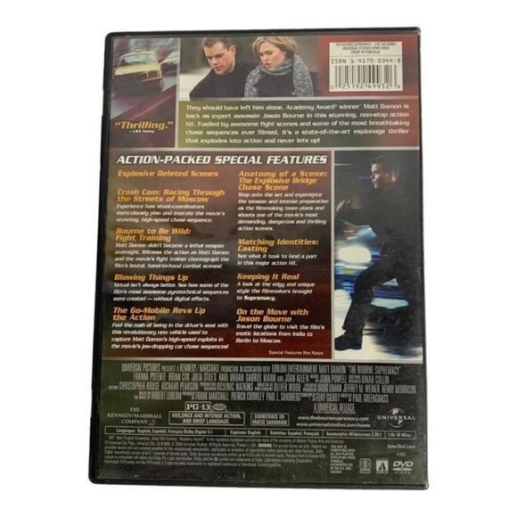 The Bourne Supremacy Widescreen DVD Matt Damon Action Thriller - Picture 2 of 6